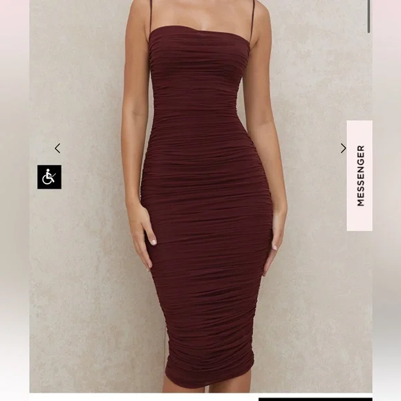 House of CB Sirene burgundy ruched bodycon midi dress SMALL Ruched Dress - Picture 4 of 12